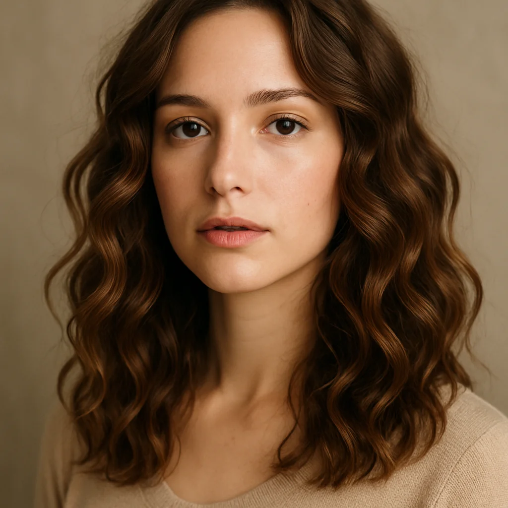 Textured waves styled with a curling iron, natural daylight, edit